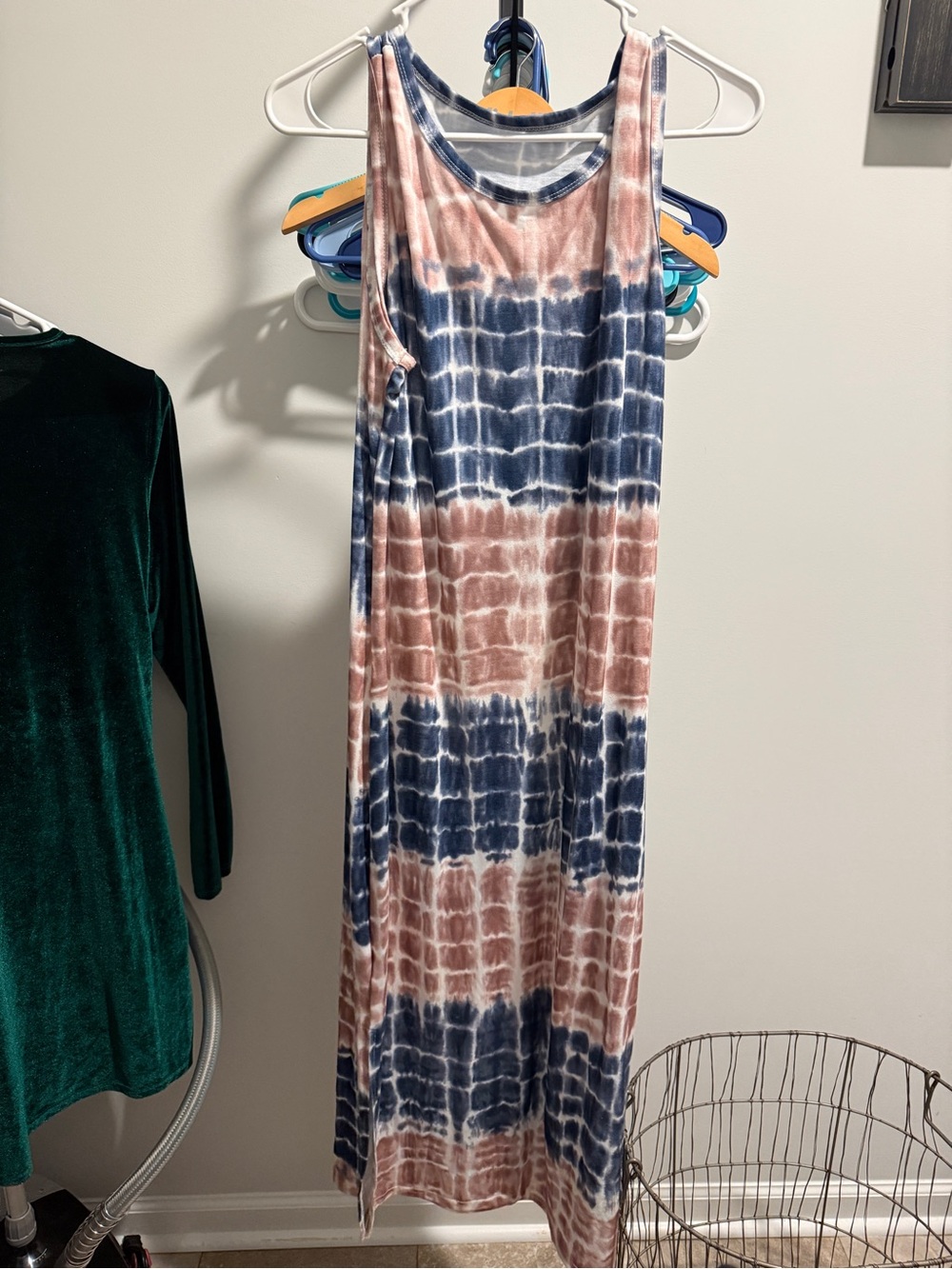 SHEIN Sleeveless Tie-Dye Maxi Dress in Navy and Blush